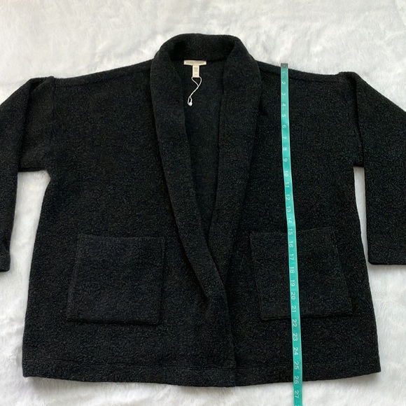 NWOT Charcoal Gray Eileen Fisher Boucle Wool Knit High Collar Jacket Coat - Picture 7 of 11